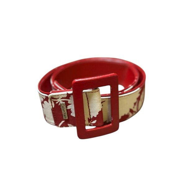 Vintage Retro Calvin Klein Red Floral Belt - Size Large 37” Long - Picture 1 of 7